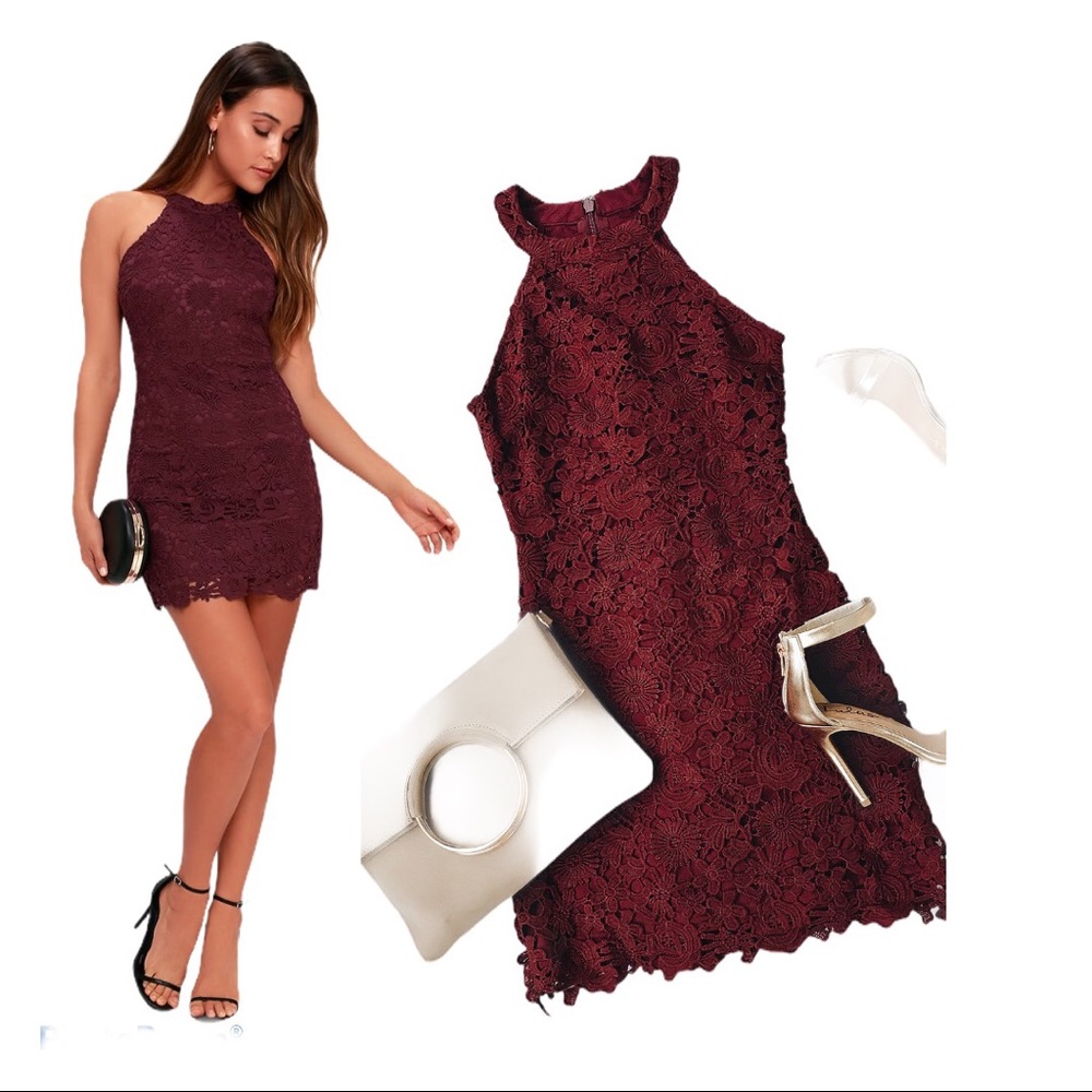 Love Poem Burgandy Lulus Lace Halter Dress Size M